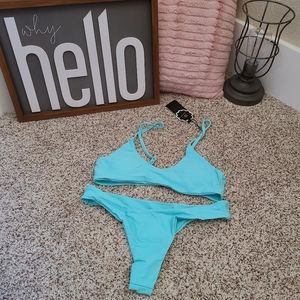 Women's Blue 2 piece Lightly Lined Swim Suit Size Small